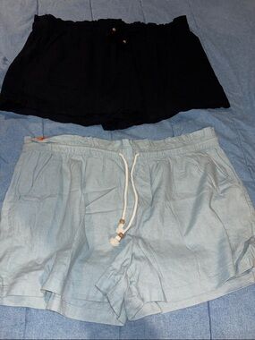 2 NWT Hang Ten Light Blue & black Drawstring Linen-Blend Shorts